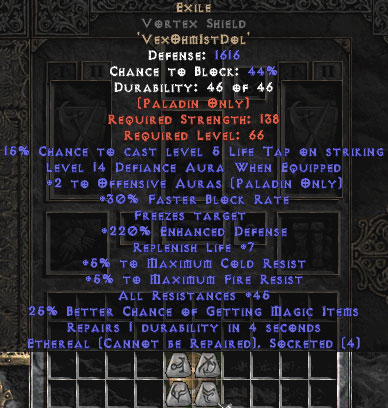 Exile Vortex Shield – Eth Bugged – 45 Res – 220-239% ED 1