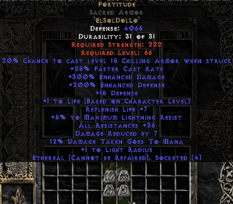 Fortitude Sacred Armor – Eth Bugged – 25-29 Res & 1-1