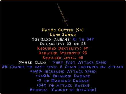 Rune Sword: Havoc Gutter - Diablo 2 Resurrected - Buy D2R Items