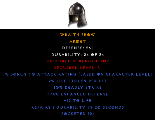 Armet: Wraith Brow - Diablo 2 Resurrected - Buy D2R Items